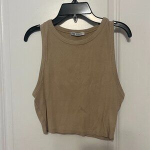 Zara Tan Cropped Ribbed Tank